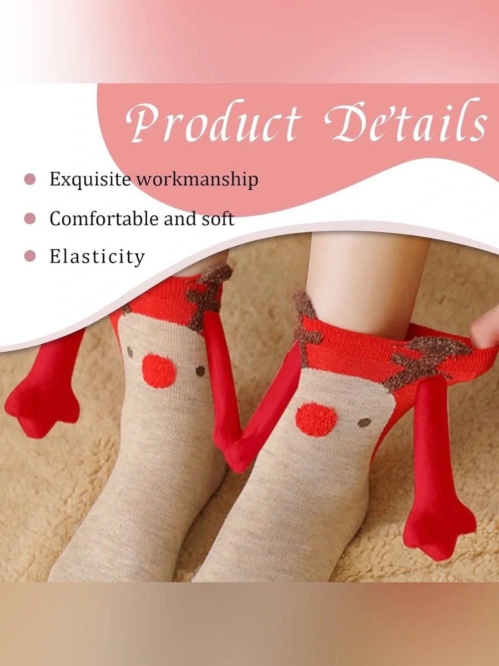 💞 New Cute Adult Reindeer Christmas Holiday Novelty Socks with Hands